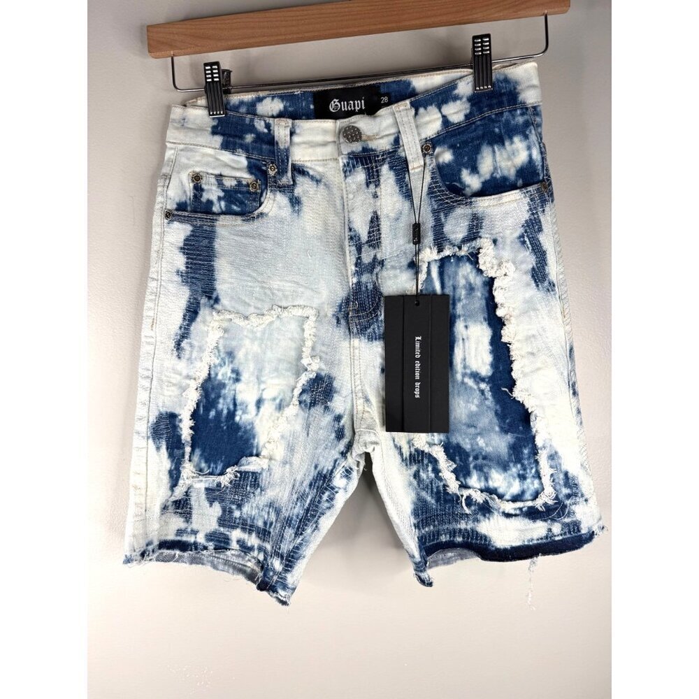 NEW Guapi Blue Denim Edgy Distressed Shorts Men's Size 28